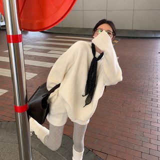 잉어 겉 나른한 바람 넉넉한 긴팔 스웨터 여성 세트 가을/겨울 느낌 단색 캐