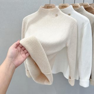 여성 반목 니트 티셔츠 겨울 기모 안감 슬림핏 긴팔 목폴라 이너 상의