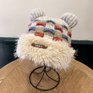 귀여운 콜라보 곰돌이 귀 비니 모자 여자 겨울 방한 보온 얼굴 작은 기모 귀
