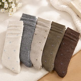 아정네 양모 양말 여자 가을 겨울 두께 보온 작은 잔꽃 miu계 중통 산후 겨울