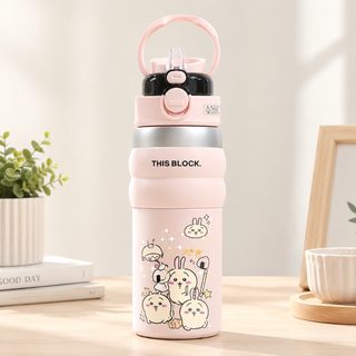 치이카와 우사기 316 스테인리스 550ml 이중 음용 빨대 보온병 휴대용 손잡이