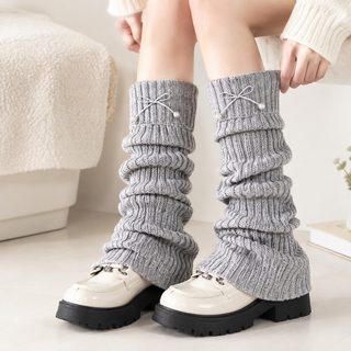 아청자 여성 겨울 레그워머 두꺼운 보온 롱 삭스커버 리본 니트 발토시