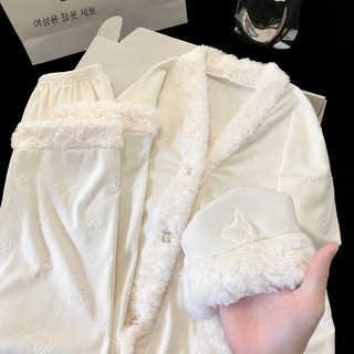 여성 겨울 기모 산호털 잠옷 세트 긴팔 긴바지 보온 홈웨어