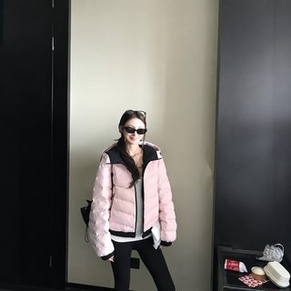 학원풍 후드 짧은 갈비 패딩 면복 여성복 겨울 루즈하고 두꺼운 보온 빵옷