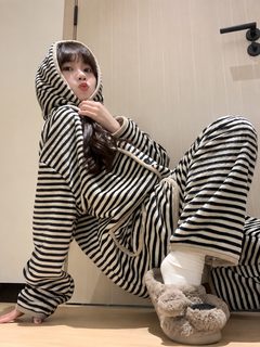 만화 귀엽고 달콤한 잠옷 여자 세트 가을 겨울 산호모 보온 소녀 모모 가정