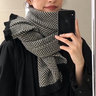겨울 남녀공용 양면 헤링본 니트 머플러 160×20cm 두꺼운 보온 커플 목도리