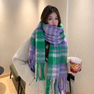 여성 겨울 체크 머플러 태슬 모헤어 앙고라 스타일 커플 롱 목도리
