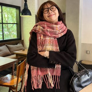 학원풍 어두운 무늬 네모난 캐시미어 목도리 겨울 보온 수술 장식 숄 커플