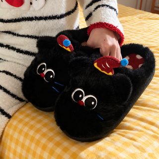 귀여운 고양이 털 겨울 슬리퍼 남녀공용 보온 거실화 실내화