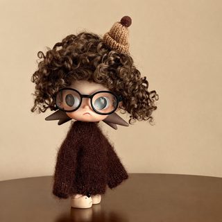 Zsiga 인형옷 브라운 니트 안경 모자 코디 세트 봉제인형 갈아입히기 의상