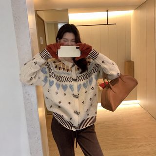 잉외 2025년 가을 겨울 자카드 빈티지 니트 카디건 신상 패션 트렌드 헐렁헐렁 캐주얼 페르섬 스웨터