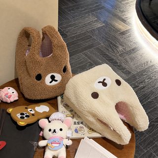 곰 자수 스웨이드 토트백 핸드백 가을 겨울 데일리 통근용 중형 복고풍 곰