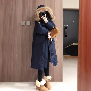 긴 무릎 큰 털넥 극복녀 2025 겨울 신상 한국계 느슨하고 두꺼운 패딩 솜옷 솜저고리 외투