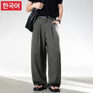 남성 올드머니룩 레트로 스트라이프 드레이프 스트레이트 루즈핏 슬랙스