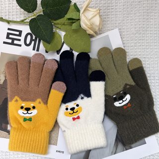 장갑 겨울 여자 만화 강아지 기모 가두 보온 자전거 라이딩 방풍 방한 다섯
