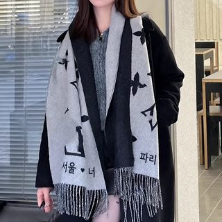여성용 모노그램 양면 레터링 롱 머플러 65x180cm 겨울 보온 목도리
