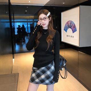 프렌치 부드러움 반 터틀넥 니트 여성 긴팔 가을 겨울 코디 두꺼운 슬림핏
