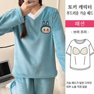 가슴 패드가 달린 겨울 산호모 한국판 학생 귀여운 긴 소매 가을 겨울 두꺼