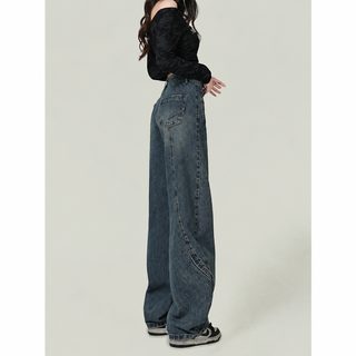 아메리칸 빈티지 블루 하이웨이스트 와이드 데님 팬츠 여성 겨울 트렌드 신