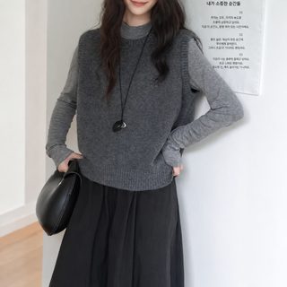 여성 라운드넥 자수 니트 조끼 가을 겨울 루즈핏 레이어드 슬림핏 베스트