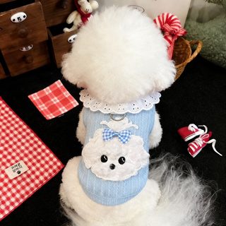소형견 봄가을 얇은 프릴 강아지 조끼 리드줄 고리 비숑 반려견 옷