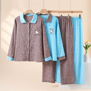 2026年全棉100%双层纱豹纹女款长袖套装家居服可外穿双层纱睡衣