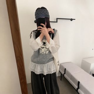 잉어 밖 2026년 이른 봄 겹쳐 입다 백벌 조끼 니트 한국계 감령 강아지 자카