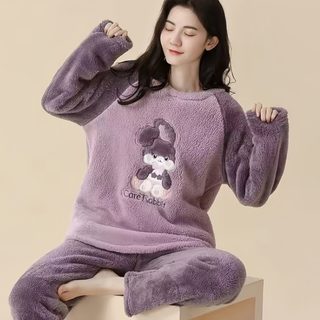 睡衣女秋冬季法兰绒加厚珊瑚绒甜美韩版保暧女士睡衣宽松家居服