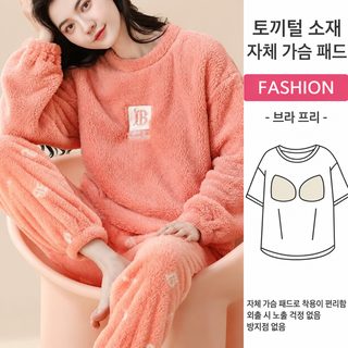 여성 겨울 플란넬 수면잠옷 세트 보온 긴팔 라운드넥 캐릭터 홈웨어