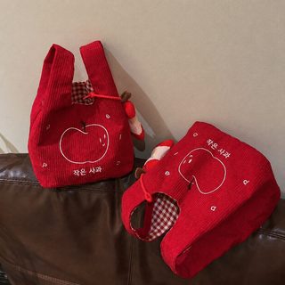 가을겨울 신상 레드 코듀로이 사과 미니 토트백 여성용 가벼운 출근 데일리