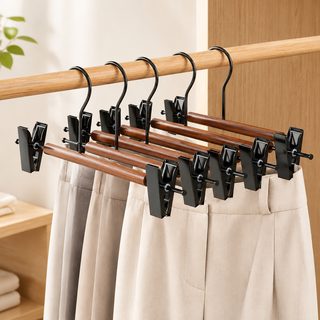 가벼운 사치 목재 무흔 바지 클립 빈티지 실목 옷 걸이 끈 집게 옷걸이 가정