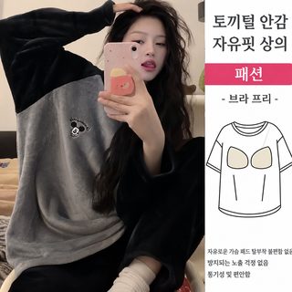 가슴 패드 가을 겨울 플란넬 두꺼운 코랄 벨벳 달콤한 한국판 보온 여성 잠옷 헐렁헐렁한 가정복