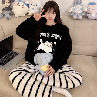 睡衣女秋冬季法兰绒加厚珊瑚绒甜美韩版保暧女士睡衣宽松家居服