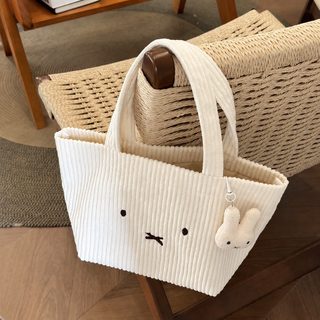 묵묵토끼 코듀로이 토끼 자수 토트백 23×27cm 여성 데일리 출근 통근 핸드백