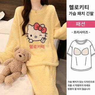 가슴 패드 가을 겨울 플란넬 두꺼운 코랄 벨벳 달콤한 한국판 보온 여성 잠옷 헐렁헐렁한 가정복