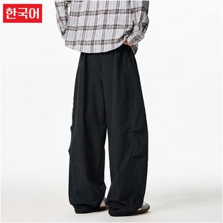 남성 주름 와이드 슬랙스 봄가을 캐주얼 스트레이트 스트링 긴바지