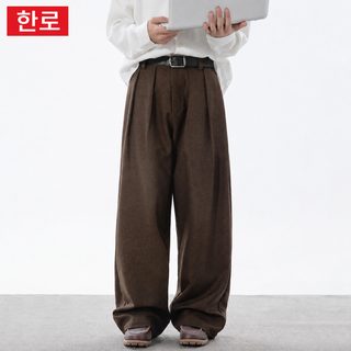 가을 플리츠 와이드 스트레이트 슬랙스 루즈핏 일자 캐주얼 팬츠
