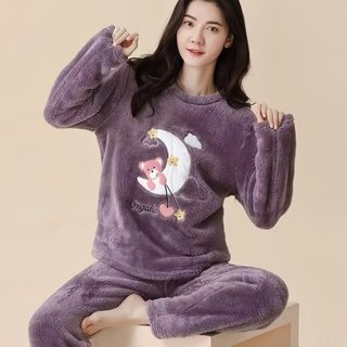 睡衣女秋冬季法兰绒加厚珊瑚绒甜美韩版保暧女士睡衣宽松家居服