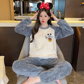 파자마 여자 가을 겨울 코랄 기모 두께 기모 플랜지 가정복 소녀 겨울 귀엽