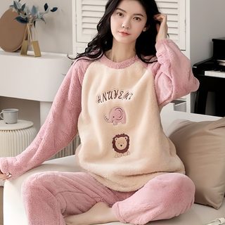 파자마 여성 가을 겨울 플란넬 두꺼운 코랄 벨벳 달콤한 한국판 보온 여성