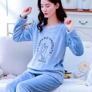 여성 겨울 극세사 산호융 잠옷 세트 도톰한 긴팔 긴바지 홈웨어 루즈핏