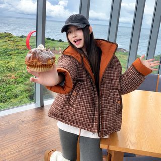 미국식 격자 무늬 양면 면 저고리 2025 겨울 신상 면복 여성 가후 보온 입깃