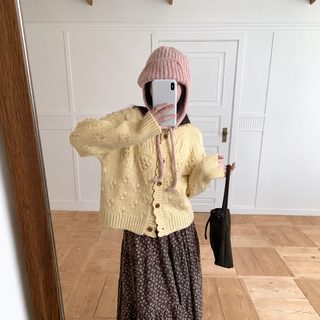 여성 레이스 코바늘 니트 가디건 가을겨울 단색 원사이즈 데일리 스웨터 아