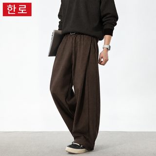 남성 입체 주름 와이드 슬랙스 봄가을 루즈핏 사이드 슬릿 캐주얼 긴바지