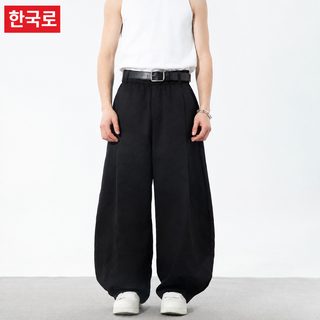 루즈핏 마이크로 접발 와이드 레깅스 남자 봄여름 신상 주름 디자인 엘보우 팬츠 질감 트렌디한 스포츠 롱 팬츠