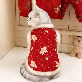 고양이 옷 설날 붉은 새해 경사 당복 은 점층 인형 고양이 가모 보온 신중식 솜옷