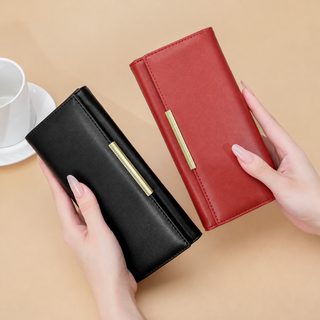 여성 PU 가죽 지갑 골드 테두리 마그네틱 버클 대용량 카드수납 휴대폰 클러