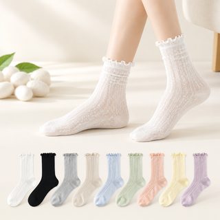 아청자 여성 여름 뽕나무 실크 혼방 중목 양말 무봉제 메쉬 통기성 발레코