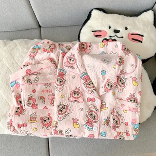 한국계 여성 잠옷 봄 가을 구름 면사 얇은 터틀넥 긴 소매 달콤한 가정복 2026 신상 세트