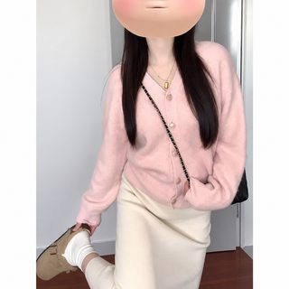 주량 가을 신상 모조 밍크 벨벳 니트 카디건녀 초보기 우유 백합 부드러운